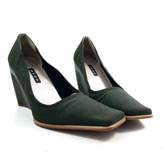 ❌SOLD❌ Vintage 90's HYPE Spain dark green wedge square toe shoes - Picture 11 of 13